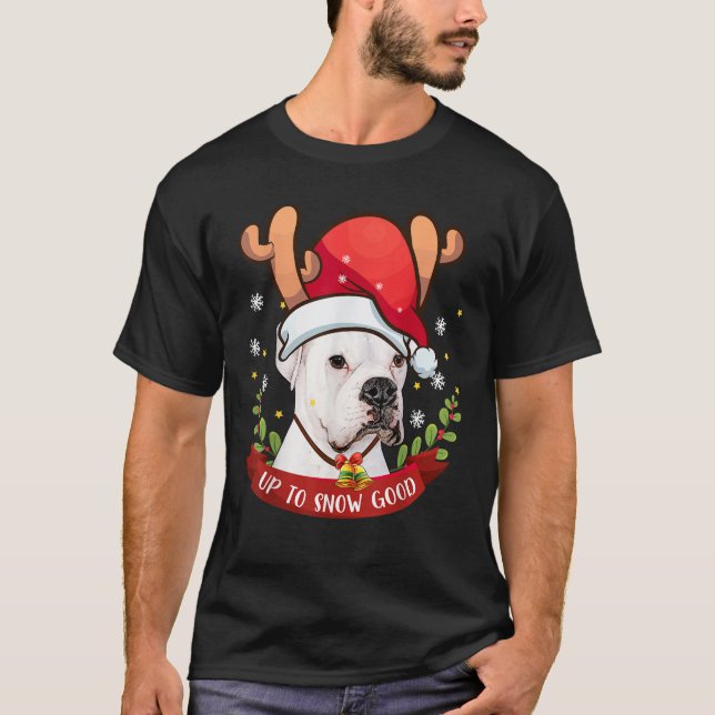 White Boxer Dog Reindeer Christmas Gift Boys Girls T-Shirt (Front)