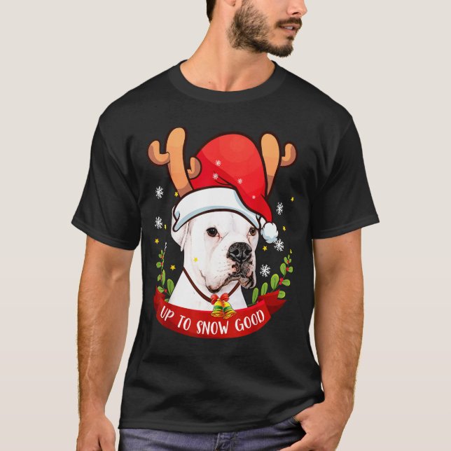 White Boxer Dog Reindeer Christmas Gift Boys Girls T-Shirt (Front)