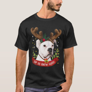 White Boxer Dog Reindeer Christmas Men Women T-Shirt