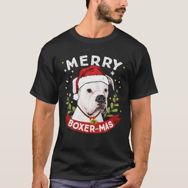 White Boxer Dog Santa Christmas Boys Girls Kids T-Shirt (Front)