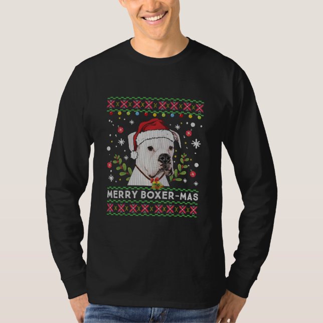 White Boxer Dog Santa Ugly Christmas Sweater  (Front)