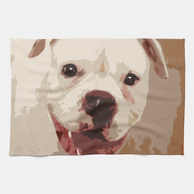 white Boxer Dog Tea Towel (Horizontal)
