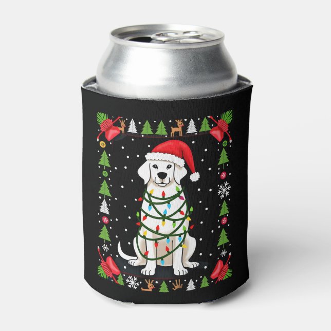 White Boxer Dog Ugly Christmas Sweater Funny Xmas  Can Cooler (Can Front)