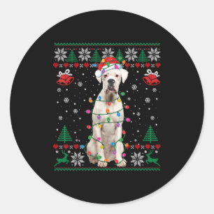 White Boxer Dog Ugly Christmas Sweater Funny Xmas  Classic Round Sticker