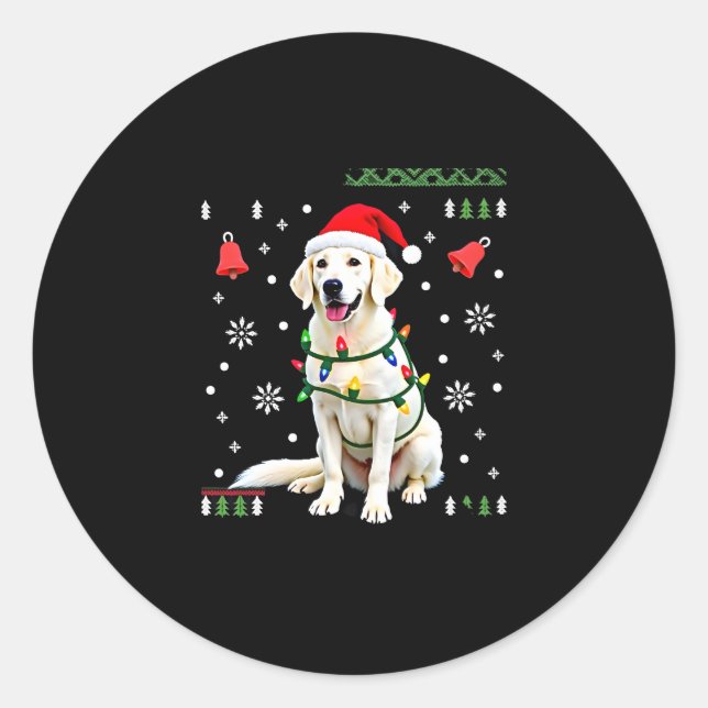 White Boxer Dog Ugly Christmas Sweater Funny Xmas  Classic Round Sticker (Front)