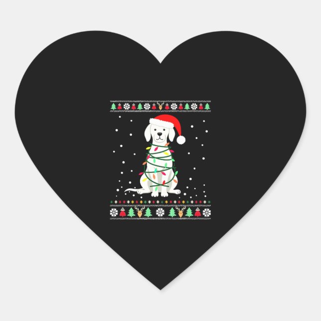 White Boxer Dog Ugly Christmas Sweater Funny Xmas  Heart Sticker (Front)