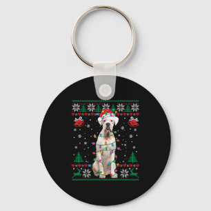 White Boxer Dog Ugly Christmas Sweater Funny Xmas  Key Ring