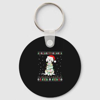 White Boxer Dog Ugly Christmas Sweater Funny Xmas  Key Ring