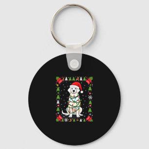 White Boxer Dog Ugly Christmas Sweater Funny Xmas  Key Ring