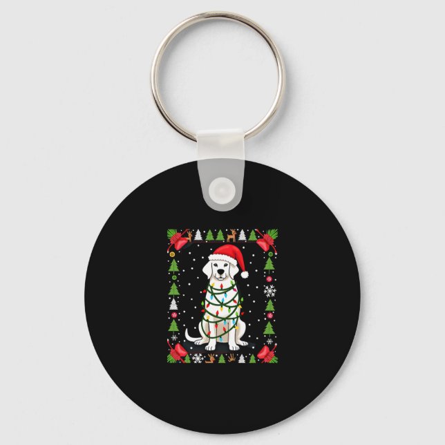 White Boxer Dog Ugly Christmas Sweater Funny Xmas  Key Ring (Front)