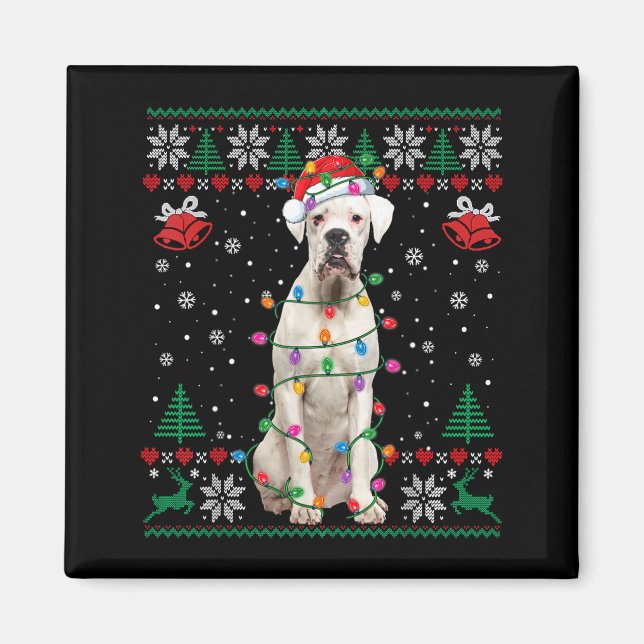 White Boxer Dog Ugly Christmas Sweater Funny Xmas  Magnet (Front)