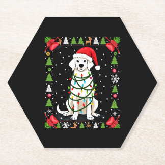 White Boxer Dog Ugly Christmas Sweater Funny Xmas  Paper Coaster