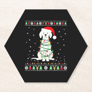 White Boxer Dog Ugly Christmas Sweater Funny Xmas Paper Coaster