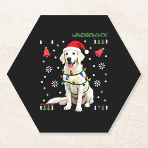 White Boxer Dog Ugly Christmas Sweater Funny Xmas Paper Coaster