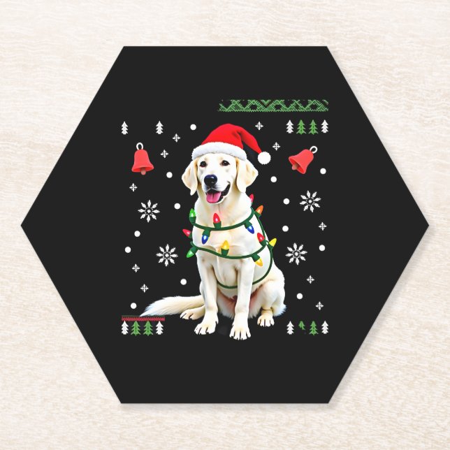 White Boxer Dog Ugly Christmas Sweater Funny Xmas  Paper Coaster (Front)