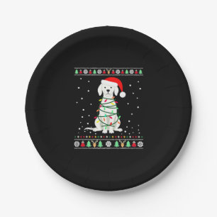 White Boxer Dog Ugly Christmas Sweater Funny Xmas Paper Plate