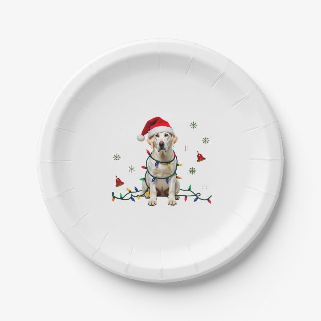 White Boxer Dog Ugly Christmas Sweater Funny Xmas  Paper Plate (Front)
