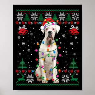 White Boxer Dog Ugly Christmas Sweater Funny Xmas Poster