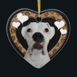 White Boxer Heart Chalkboard Ornament<br><div class="desc">For the animal lover in your life. Another version of this adorable white boxer with his head peaking out in front of a whimsical heart complete with paw prints on a chalkboard textured background. The back is the same chalkboard background complete with a cute little paw print.</div>