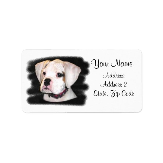 White Boxer puppy address label (Front)
