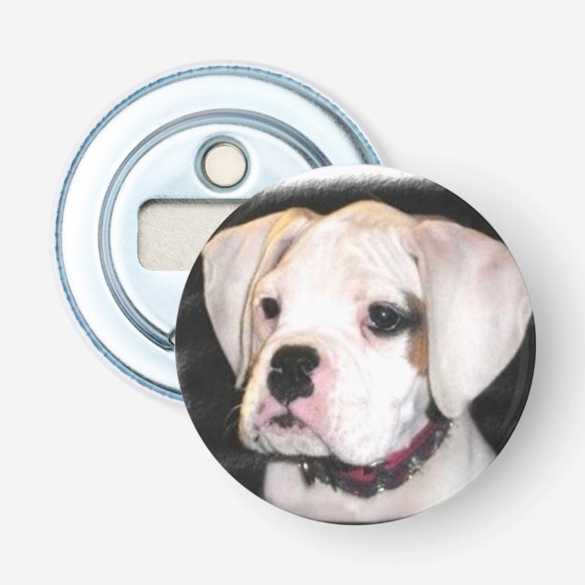 White Boxer puppy Bottle Opener (Front)