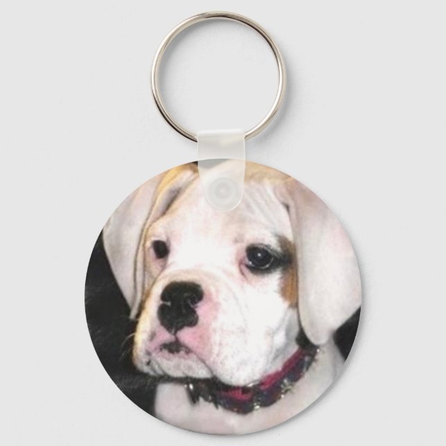 White boxer puppy keychain (Front)