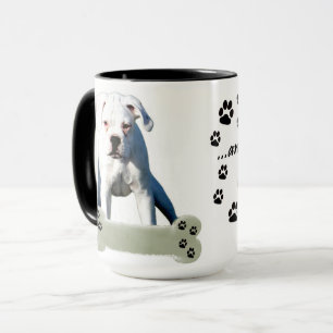 White Boxer Puppy Love Paw Add Custom Name Mug