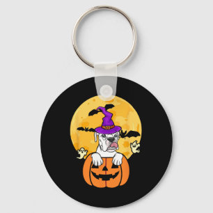 White Boxer Witch Dog Lover Halloween Costume  Key Ring