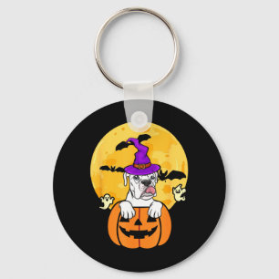 White Boxer Witch Dog Lover Halloween Costume Key Ring