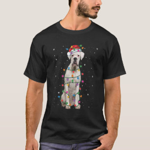 White Boxer With Christmas Lights Santa Hat Dog T-Shirt