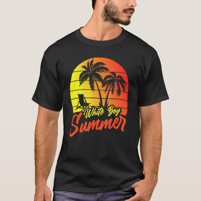 White Boy Summer Vacation Palm Tree Beach Chairs T-Shirt (Front)