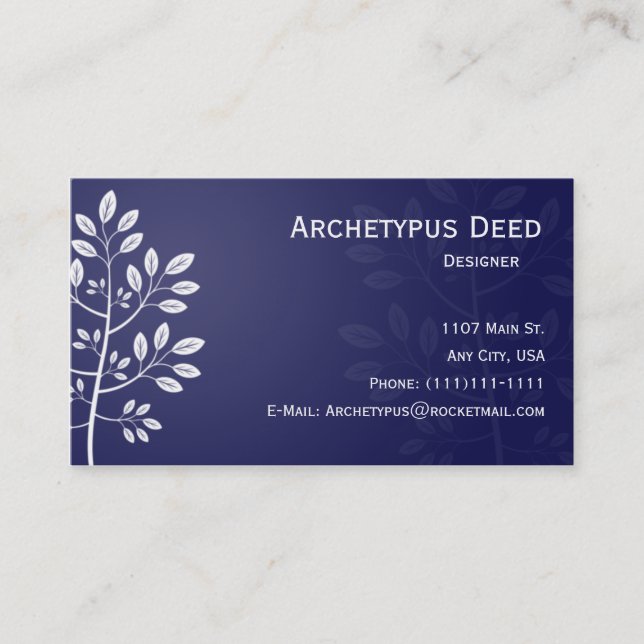 White Branch on Blue Business Card (Front)