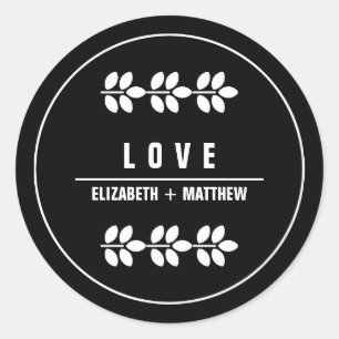 White Branches Black Wedding Classic Round Sticker