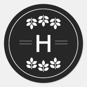 White Branches Monogram Black Wedding  Classic Round Sticker