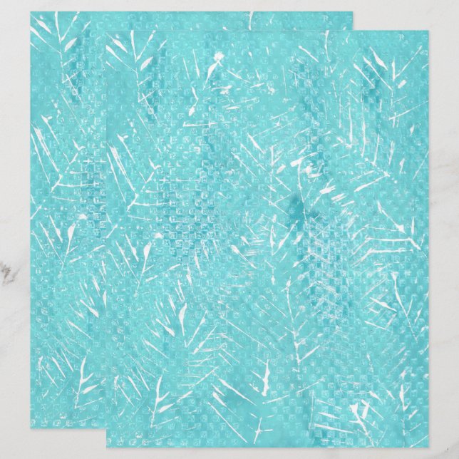 White Branches on Teal Scrapbook Paper (Front/Back)
