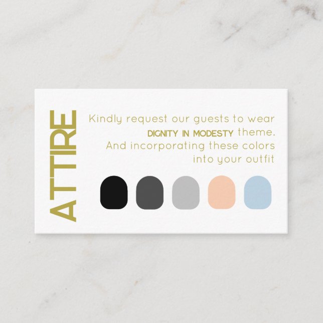 White Brass Wedding Attire Wedding Dress Code Card (Front)