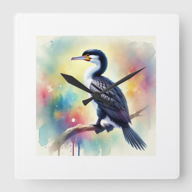 White breasted cormorant 071024AREF151 - Watercolo Square Wall Clock (Front)