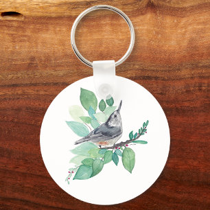 White Breasted Nuthatch Bird Art Key Ring