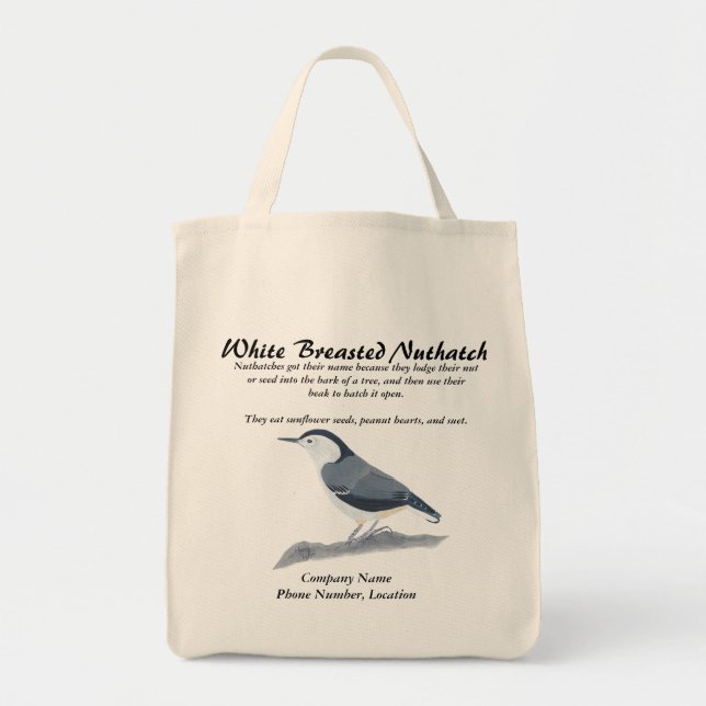 White Breasted Nuthatch Bird Info Tote Bags (Front)