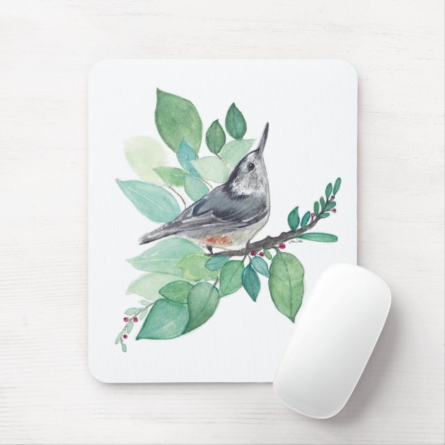 White Breasted Nuthatch Bird Mouse Mat (With Mouse)