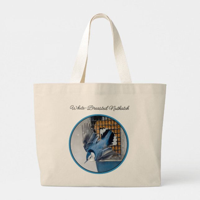 White-Breasted Nuthatch Flying Original Photo Large Tote Bag (Back)