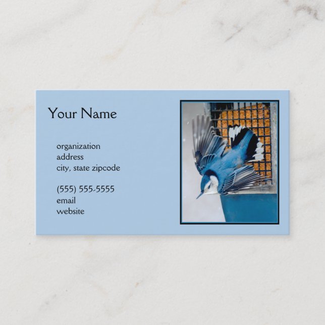 White-Breasted Nuthatch in Snow - Original Photo Business Card (Front)