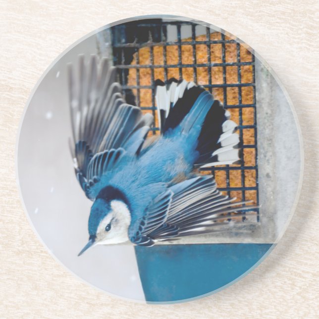 White-Breasted Nuthatch in Snow - Original Photo Coaster (Front)