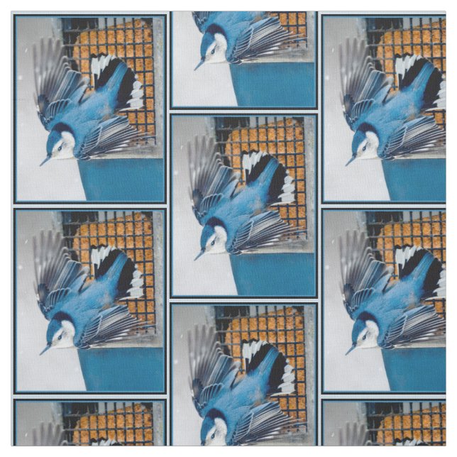 White-Breasted Nuthatch in Snow - Original Photo Fabric (Swatch)