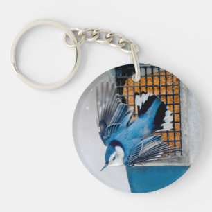 White-Breasted Nuthatch in Snow - Original Photo Key Ring