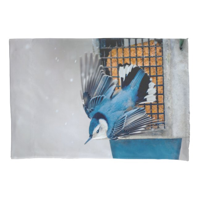 White-Breasted Nuthatch in Snow - Original Photo Pillowcase (Front)