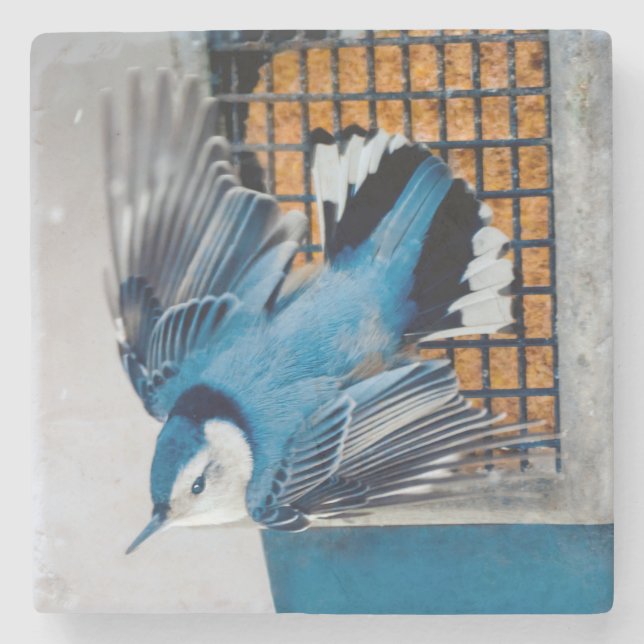 White-Breasted Nuthatch in Snow - Original Photo Stone Coaster (Front)