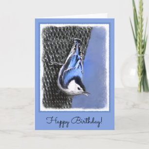 White-Breasted Nuthatch Painting Original Bird Art Card