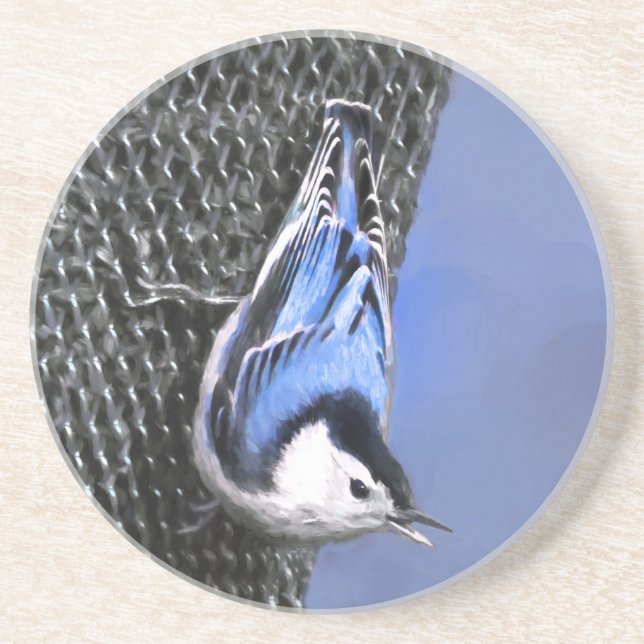 White-Breasted Nuthatch Painting Original Bird Art Coaster (Front)