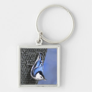 White-Breasted Nuthatch Painting Original Bird Art Key Ring
